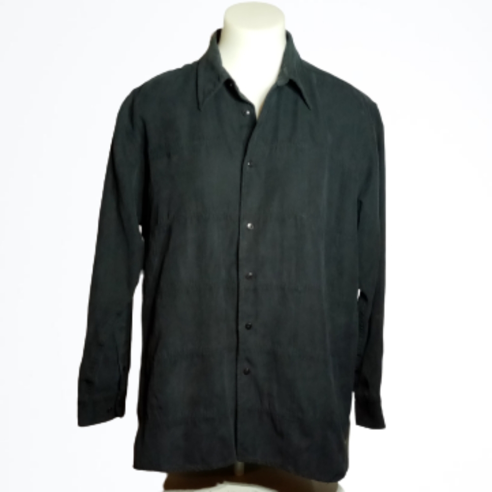 R & R Casuals Men's Black Long Sleeve Button Down Shirt Sz lg